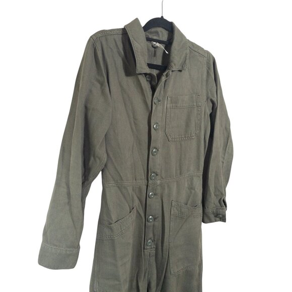 Free People Gia Coverall Jumpsuit Army Green Revolve SZ M Fitted Ankle Cotton - Picture 8 of 11